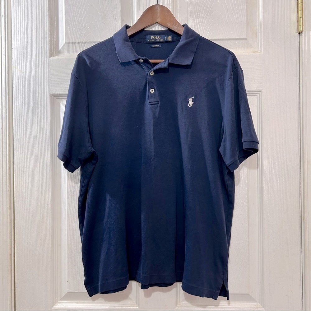POLO Ralph Lauren Shirt Men's Classic Fit Navy White Size Large Stretchy